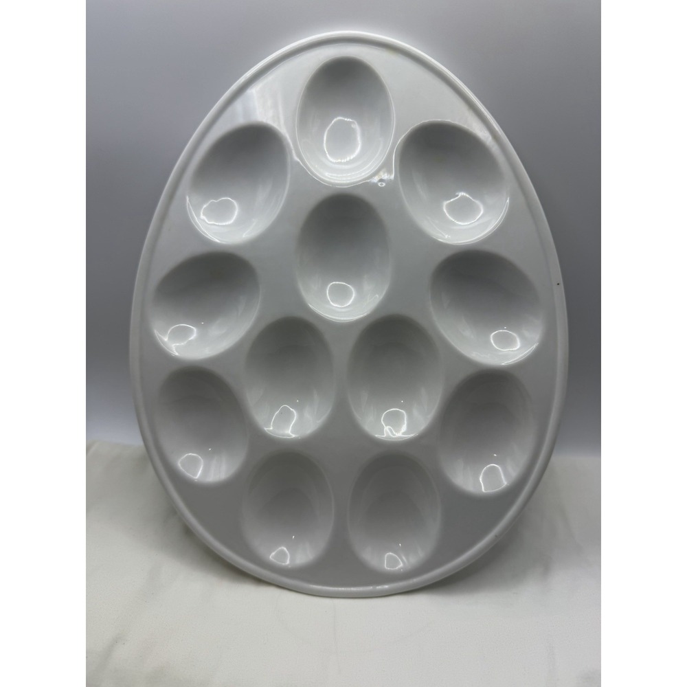 Ceramic Egg Shaped Deviled Egg Serving Platter White 11